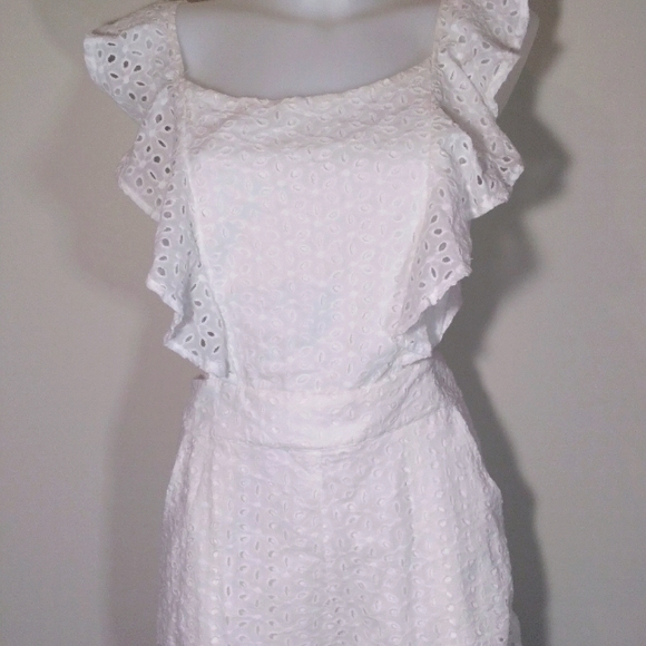 Super Cute Unique Cut Out Romper. Lace up Back,Square Neck Ruffle,Lined with Zip - Picture 2 of 14